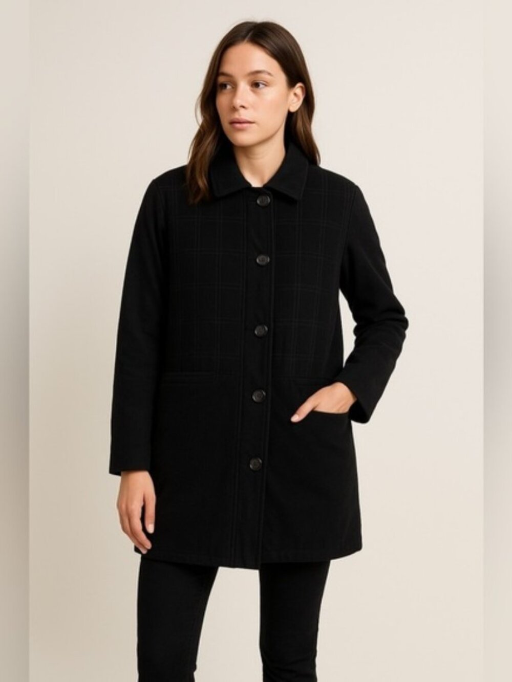 Nuage Black Windowpane Button-Up Coat – Size M